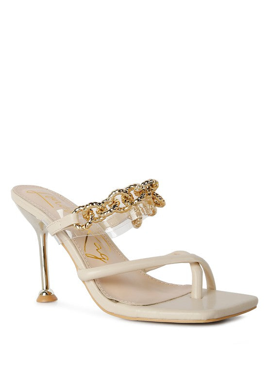 Social Bee Link Chain Embellished Heel Sandals - A&S All things Glam Boutique