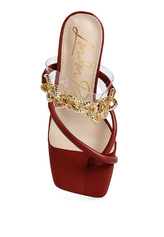 Social Bee Link Chain Embellished Heel Sandals - A&S All things Glam Boutique