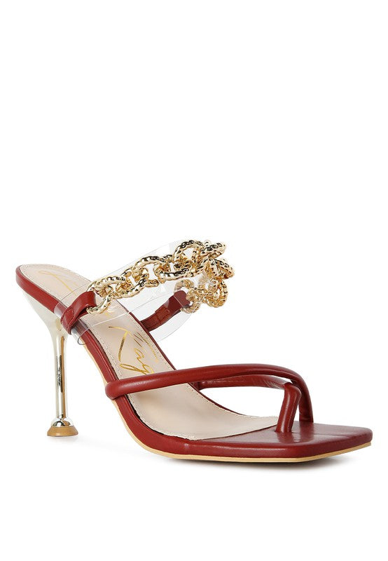 Social Bee Link Chain Embellished Heel Sandals - A&S All things Glam Boutique