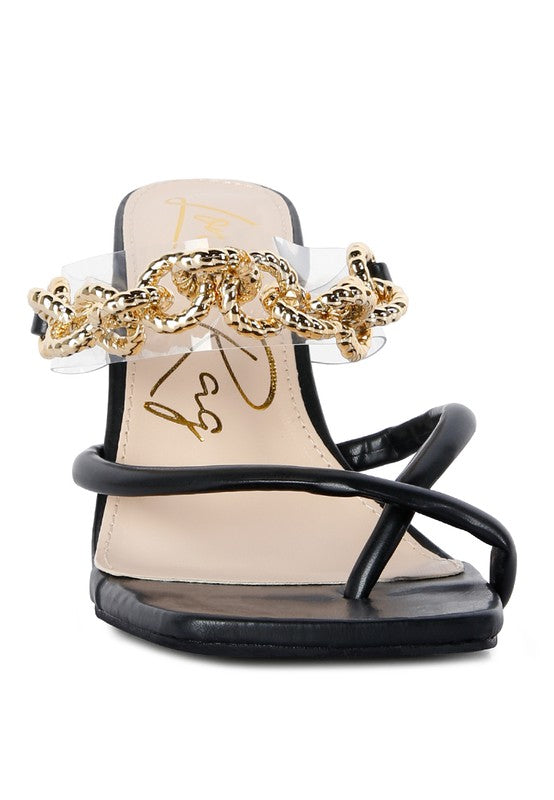 Social Bee Link Chain Embellished Heel Sandals - A&S All things Glam Boutique