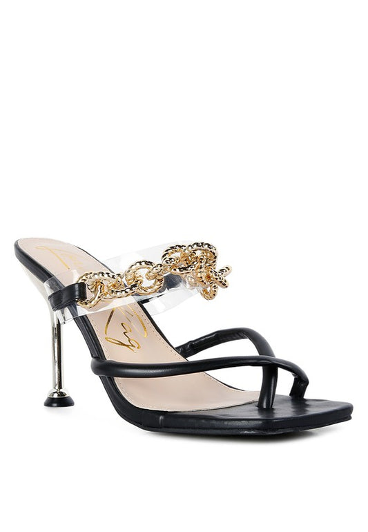 Social Bee Link Chain Embellished Heel Sandals - A&S All things Glam Boutique