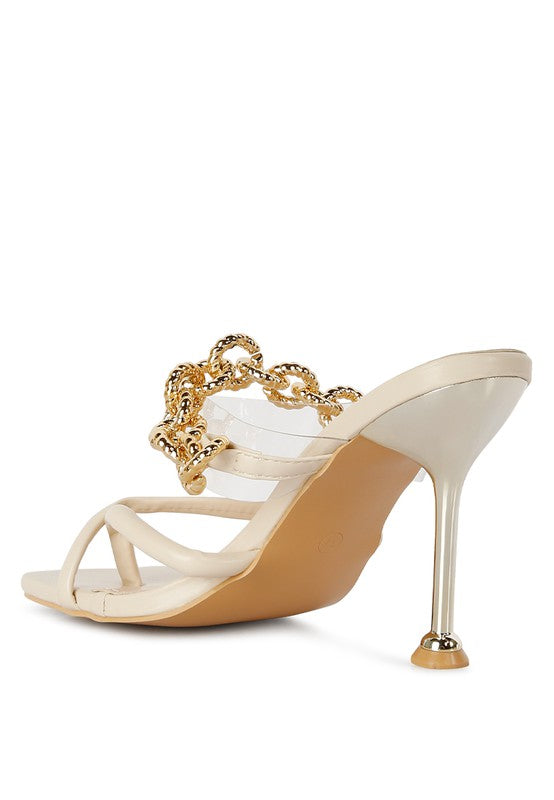 Social Bee Link Chain Embellished Heel Sandals - A&S All things Glam Boutique