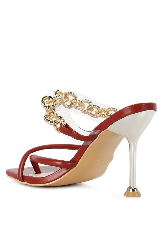 Social Bee Link Chain Embellished Heel Sandals - A&S All things Glam Boutique