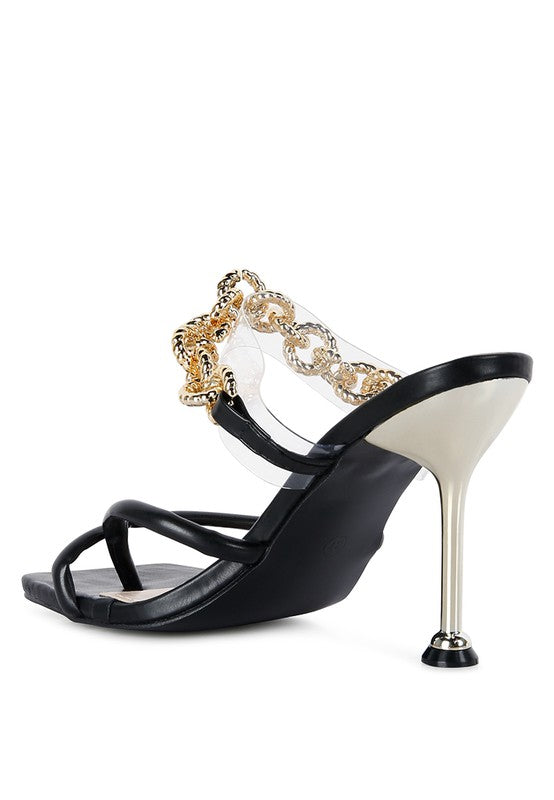 Social Bee Link Chain Embellished Heel Sandals - A&S All things Glam Boutique
