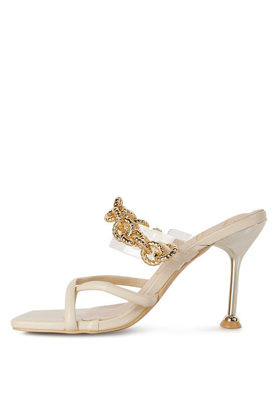 Social Bee Link Chain Embellished Heel Sandals - A&S All things Glam Boutique