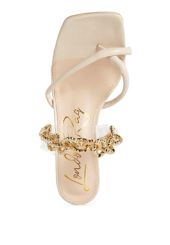 Social Bee Link Chain Embellished Heel Sandals - A&S All things Glam Boutique