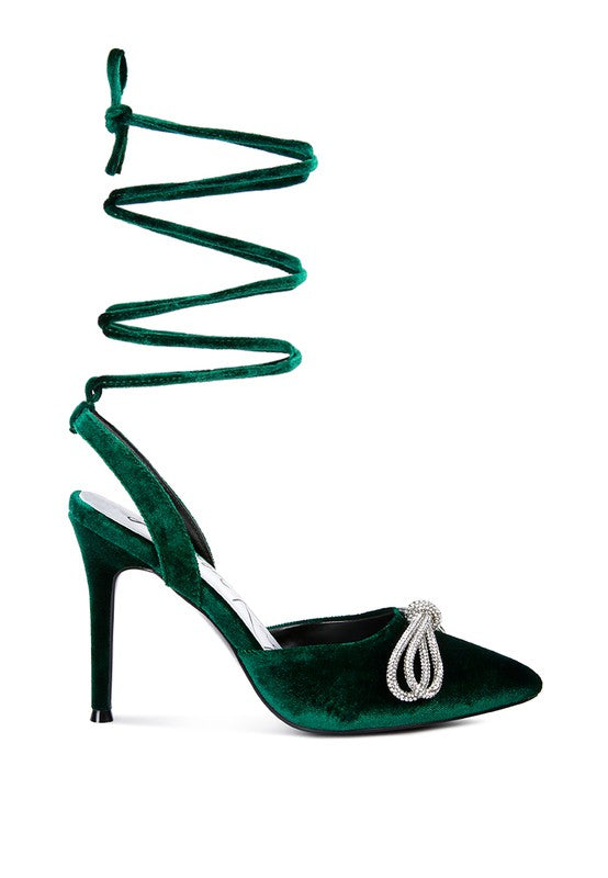 Big Treat Rhinestone Embellished Lace Up Sandals - A&S All things Glam Boutique