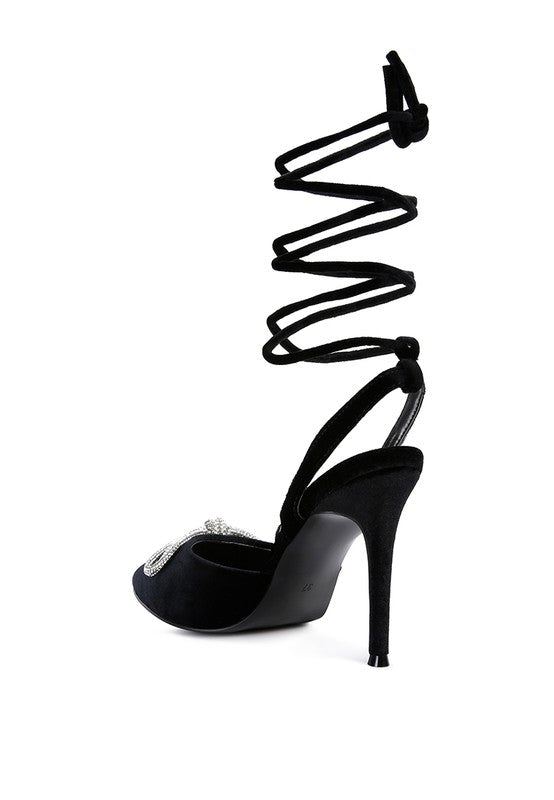 Big Treat Rhinestone Embellished Lace Up Sandals - A&S All things Glam Boutique