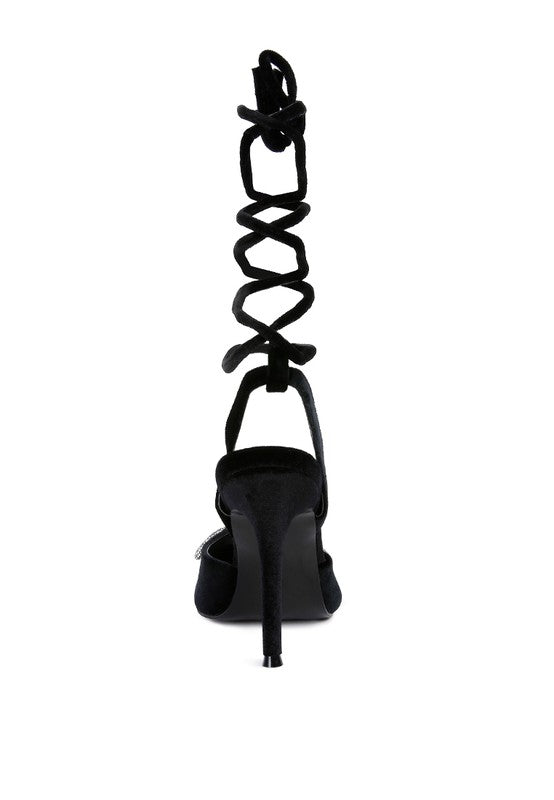 Big Treat Rhinestone Embellished Lace Up Sandals - A&S All things Glam Boutique