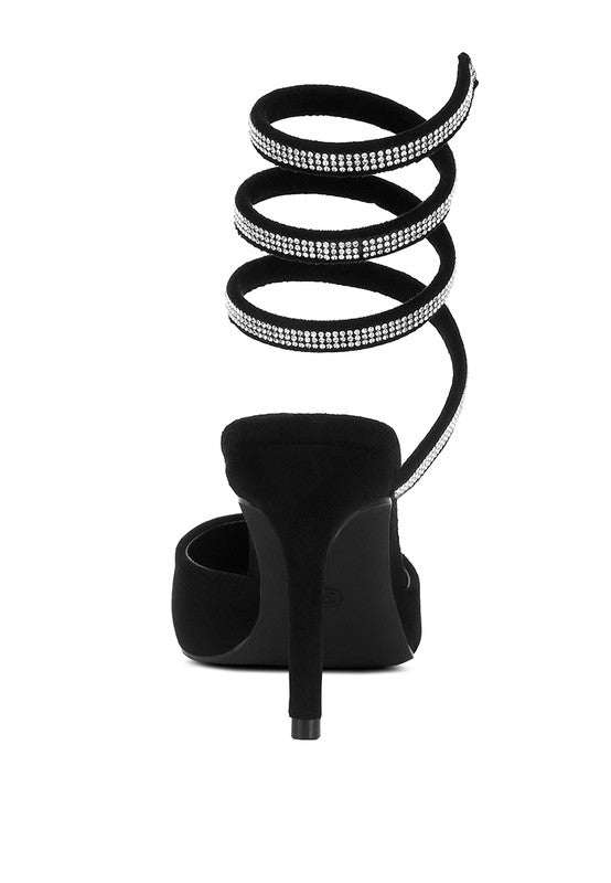 Elvira Rhinestone Embellished Strap Up Sandals - A&S All things Glam Boutique