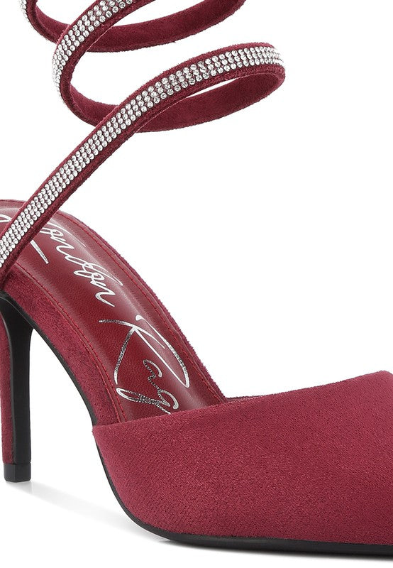 Elvira Rhinestone Embellished Strap Up Sandals - A&S All things Glam Boutique