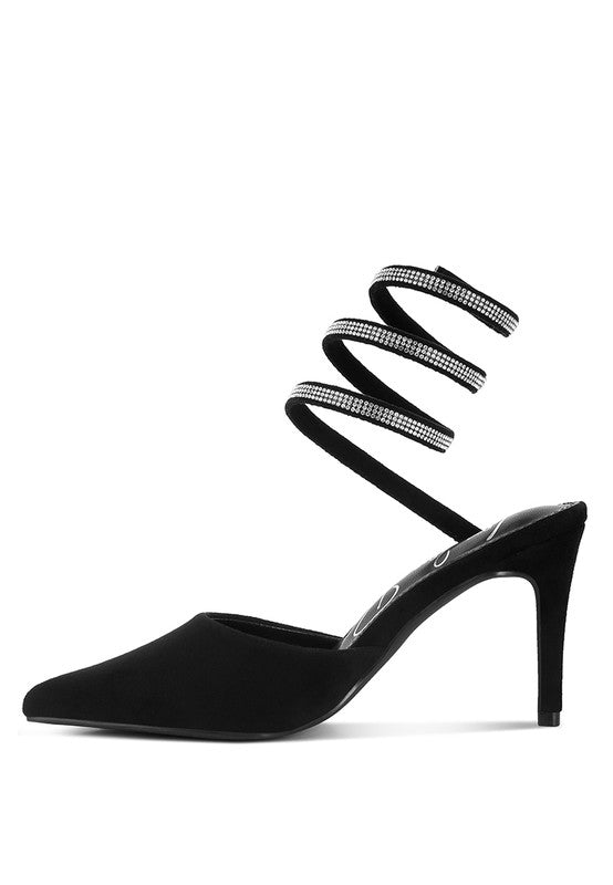Elvira Rhinestone Embellished Strap Up Sandals - A&S All things Glam Boutique