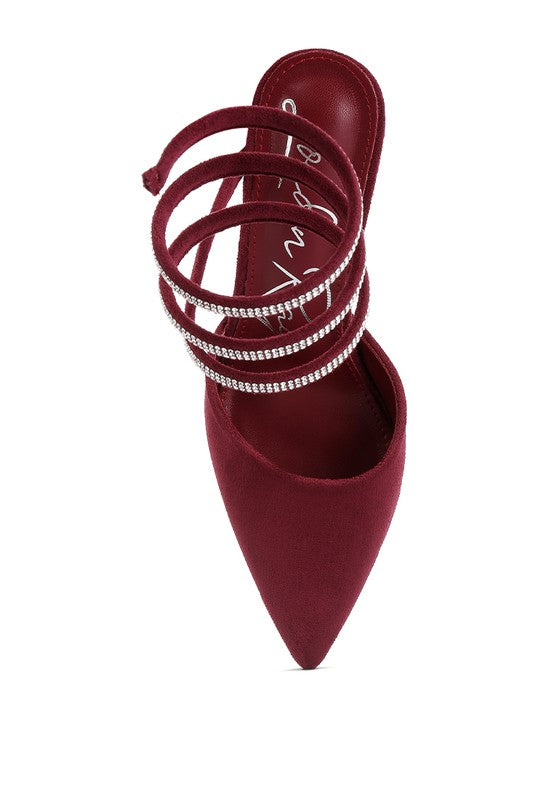 Elvira Rhinestone Embellished Strap Up Sandals - A&S All things Glam Boutique