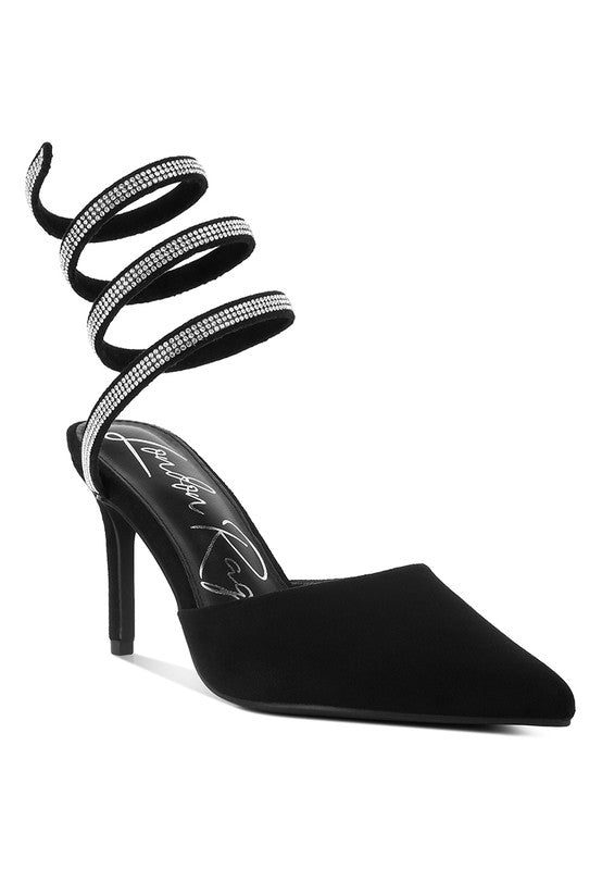 Elvira Rhinestone Embellished Strap Up Sandals - A&S All things Glam Boutique