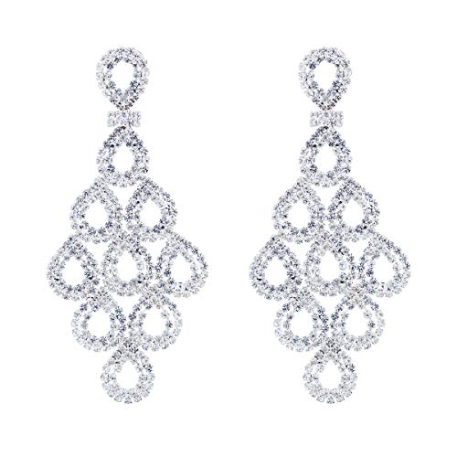 Silver Teardrop Crystal Long Tassels Dangle Earrings Sparkling Rhinestone - A&S All things Glam Boutique