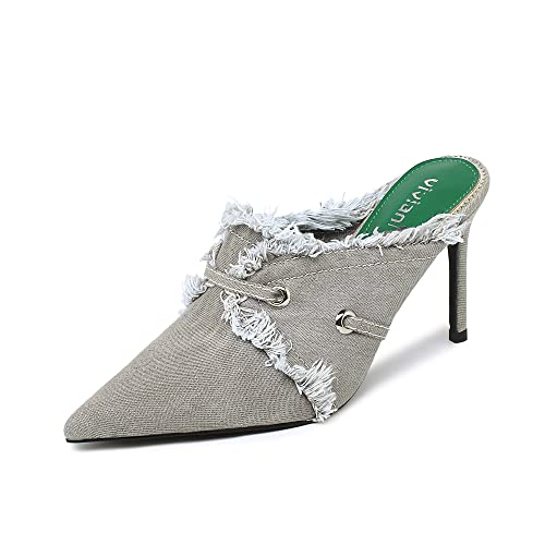 Denim Sandals Stiletto Heels Pumps Lace Up
