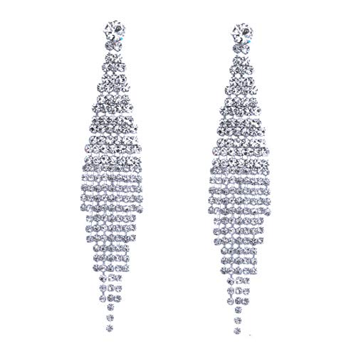 Silver Teardrop Crystal Long Tassels Dangle Earrings Sparkling Rhinestone - A&S All things Glam Boutique