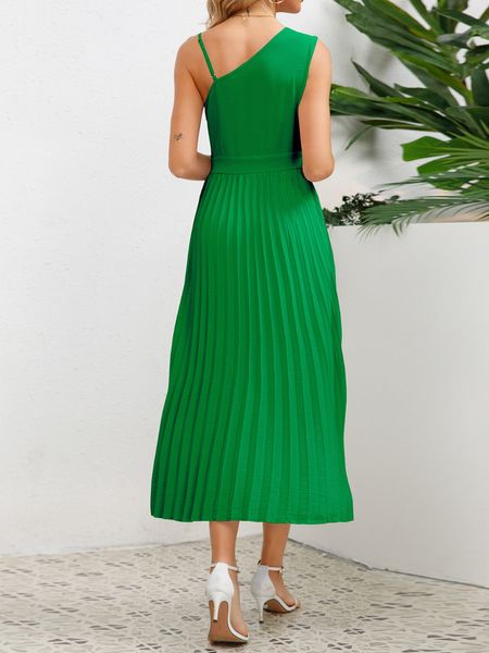 Slim Mid-length Pleated A-line Dress