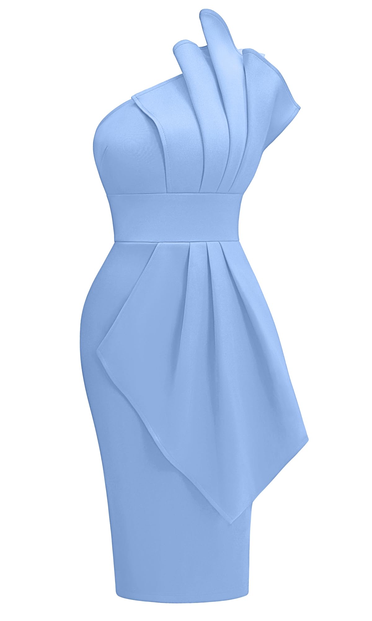 Memoriesea Women's Elegant One Shoulder Pleated Detail Bodycon Party Club Midi Dress