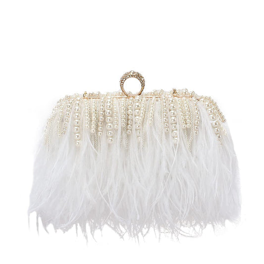 Feather Evening Clutch Vintage Banquet Handbag