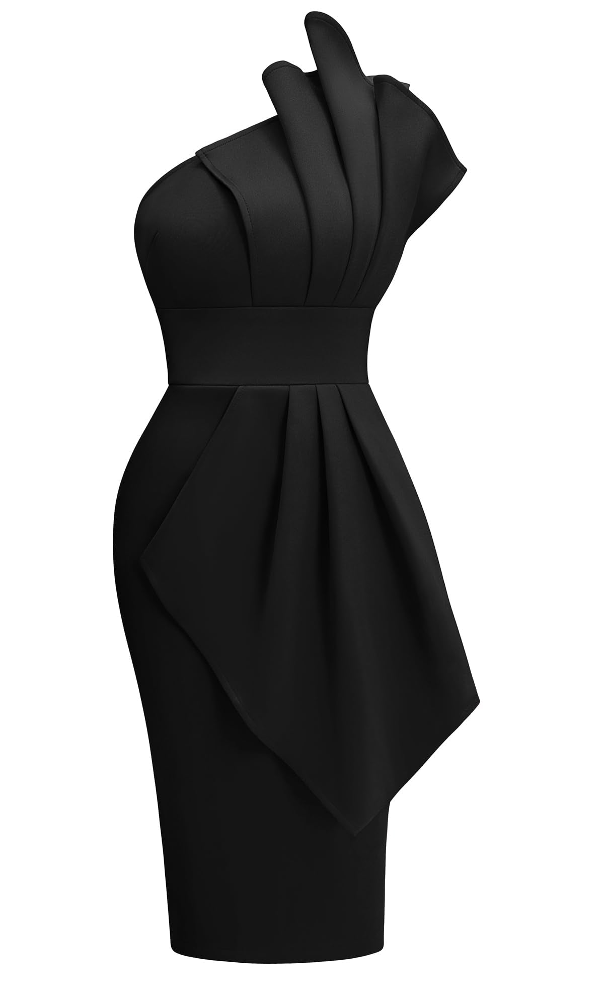 Memoriesea Women's Elegant One Shoulder Pleated Detail Bodycon Party Club Midi Dress