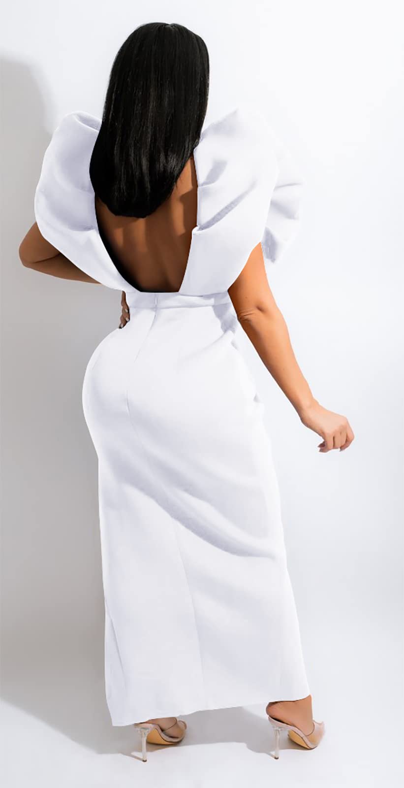 Patti Puff Sleeve Side Split Ruched Backless Gown Dress