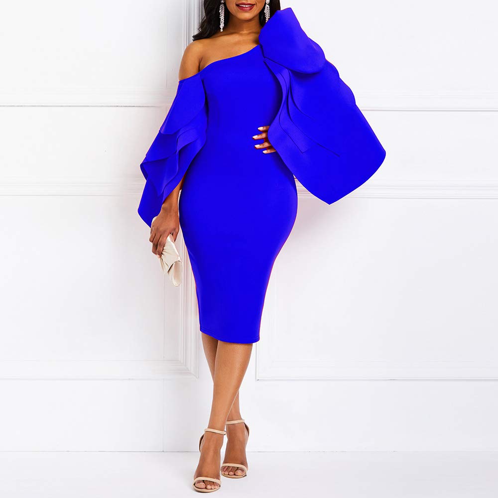 Ruffle Sleeve Off Shoulder Evening Dress