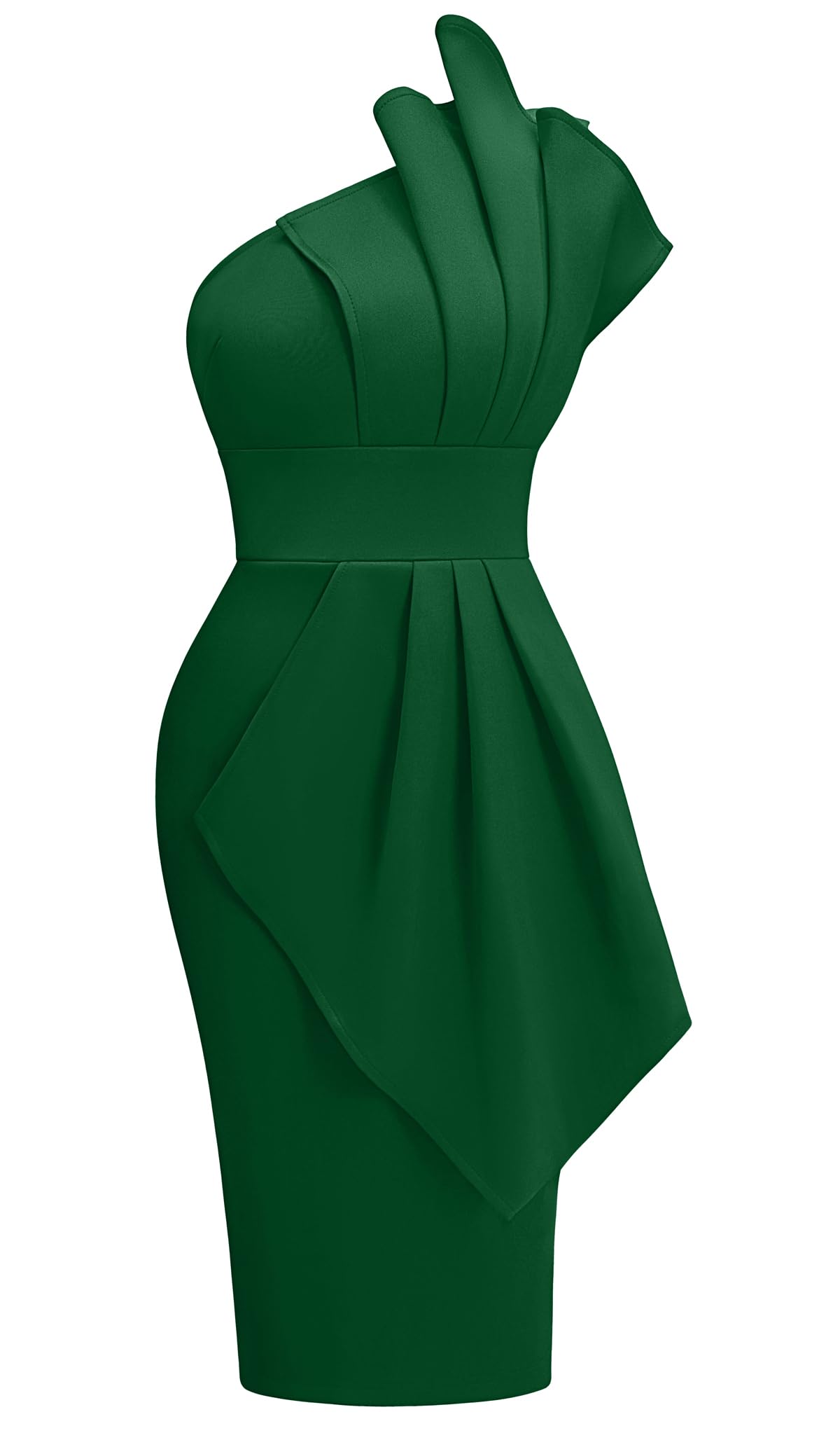 Memoriesea Women's Elegant One Shoulder Pleated Detail Bodycon Party Club Midi Dress