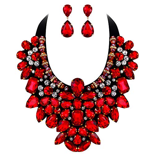Flyonce Costume Jewelry for Women, 9 Colors Rhinestone Crystal Statement Necklace Earrings Set - A&S All things Glam Boutique