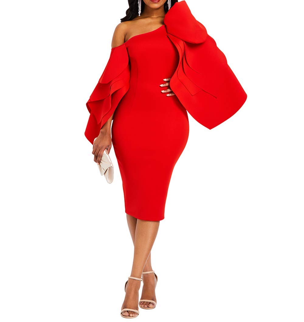 Ruffle Sleeve Off Shoulder Evening Dress