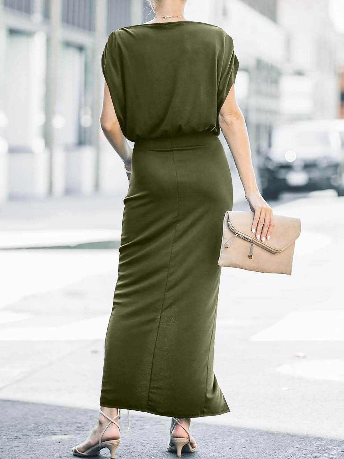 Off Shoulder Short Sleeve Wrap Slit Elegant Dress