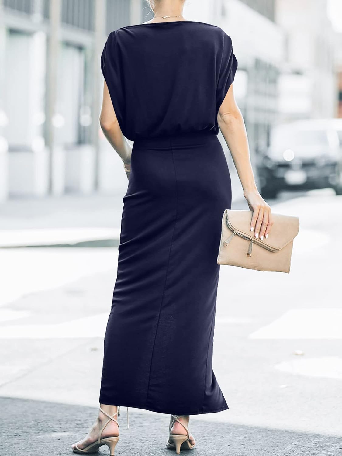 Off Shoulder Short Sleeve Wrap Slit Elegant Dress