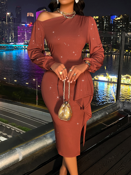Solid Color One Shoulder Dress