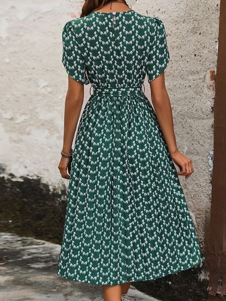 Printed Short Sleeve Midi Dress