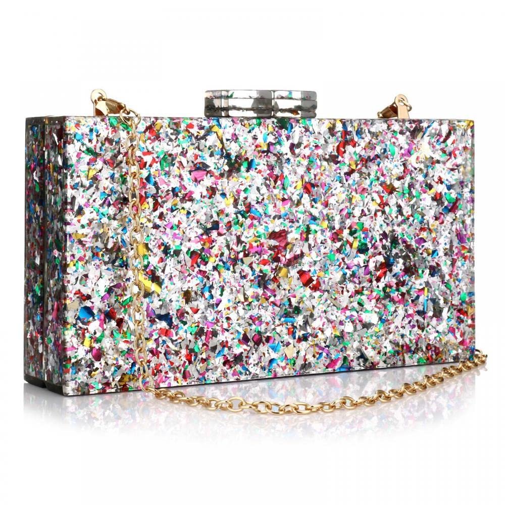 Multicolor Perspex Geometric Patterns Box Clutch