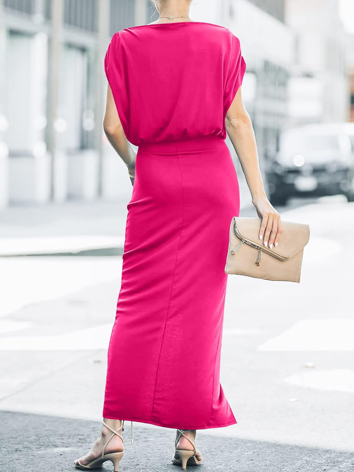 Off Shoulder Short Sleeve Wrap Slit Elegant Dress