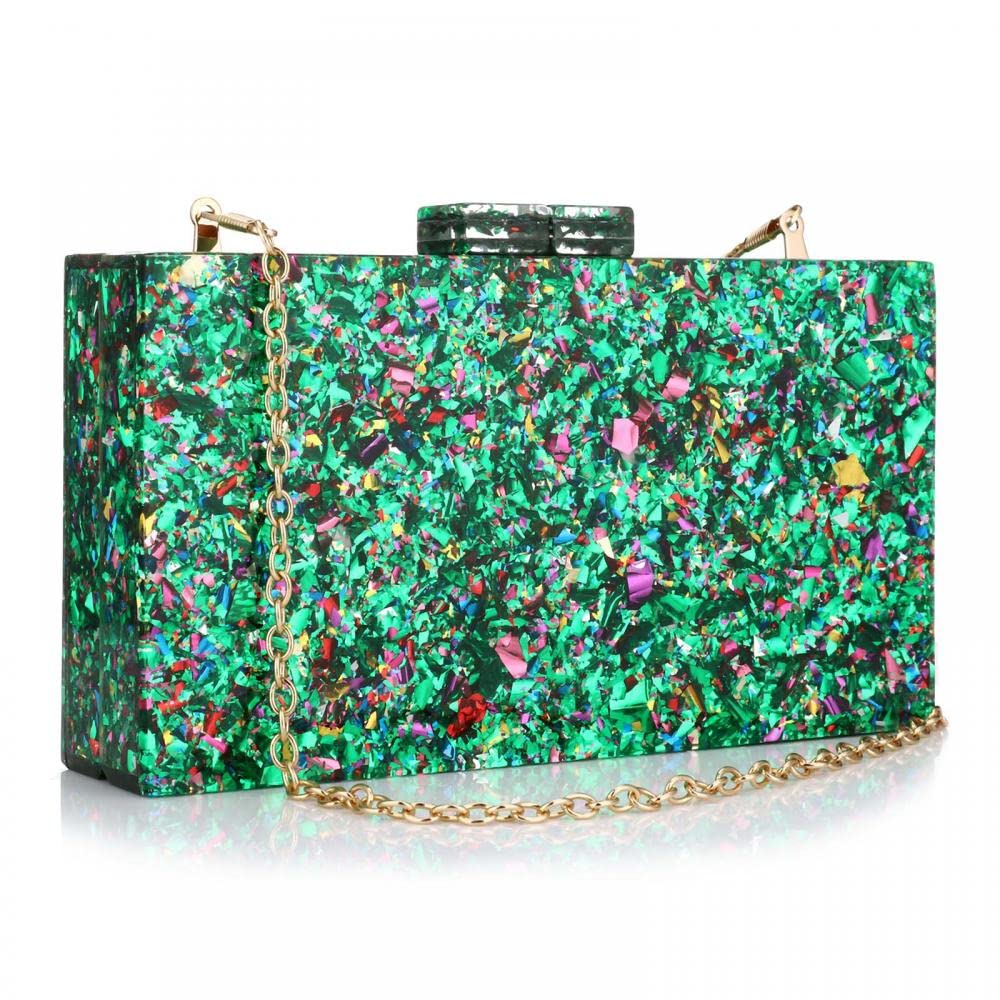 Multicolor Perspex Geometric Patterns Box Clutch