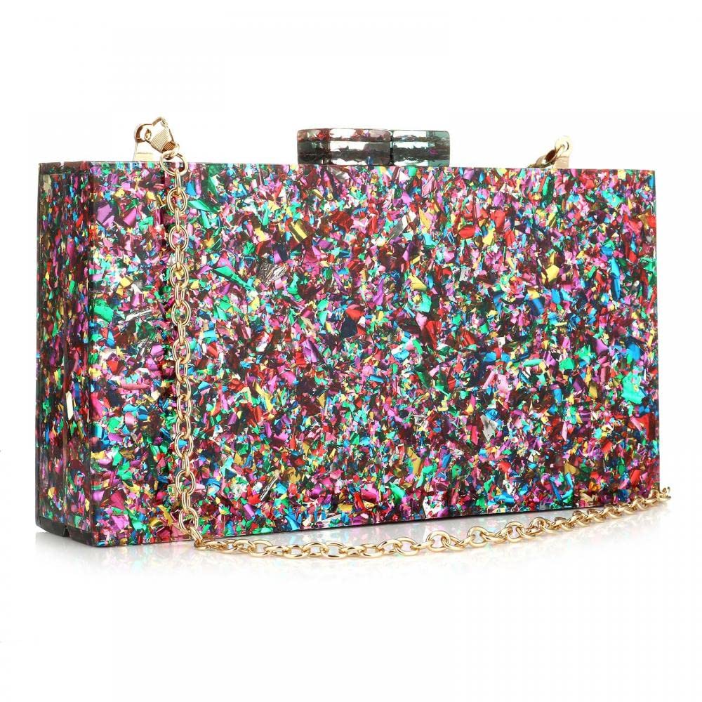 Multicolor Perspex Geometric Patterns Box Clutch
