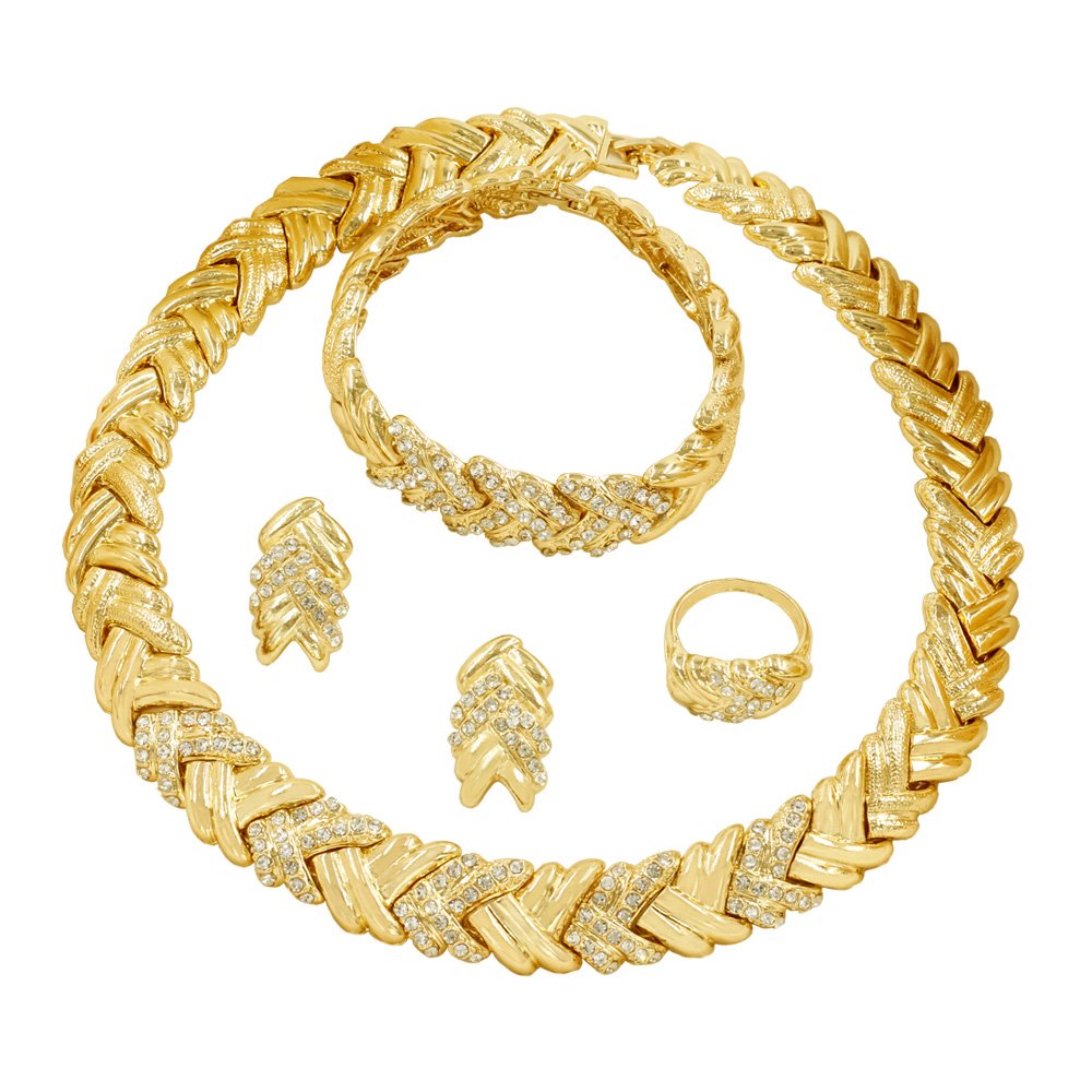 Set 18 K Gold Plated Dubai Gold Necklace Earrings Set - A&S All things Glam Boutique