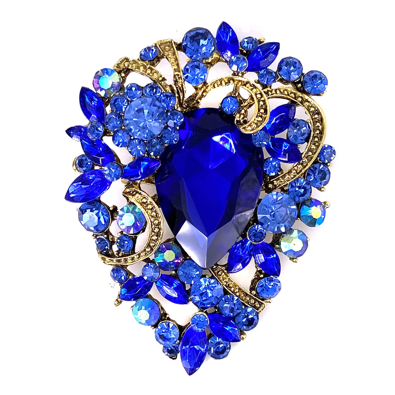 Vintage Austrian Crystal Elegant Flower Teardrop Brooch Gold Tone - A&S All things Glam Boutique