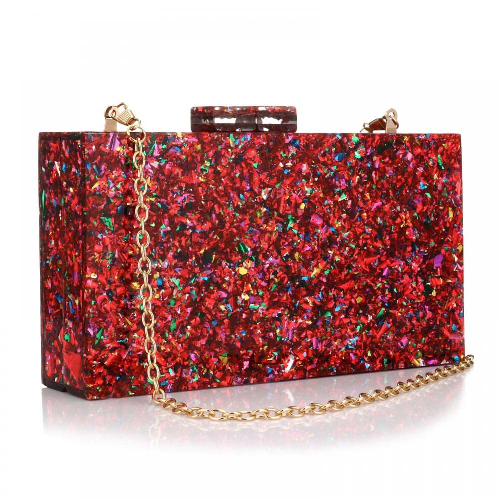 Multicolor Perspex Geometric Patterns Box Clutch