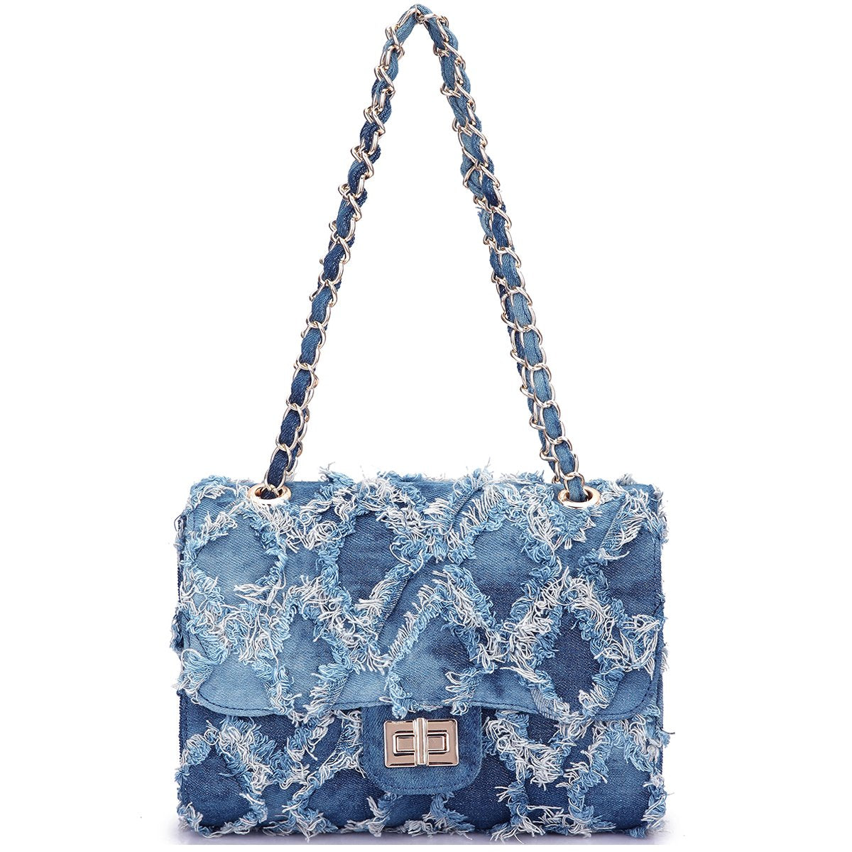 Quilted Crossbody Distressed Jean Denim Purse