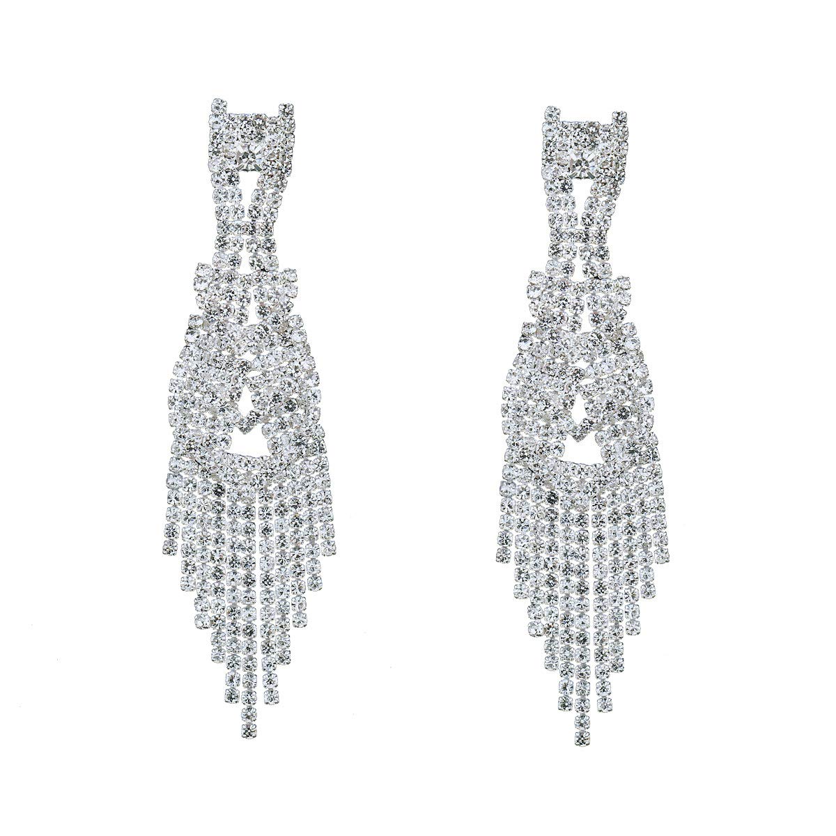 Silver Teardrop Crystal Long Tassels Dangle Earrings Sparkling Rhinestone - A&S All things Glam Boutique