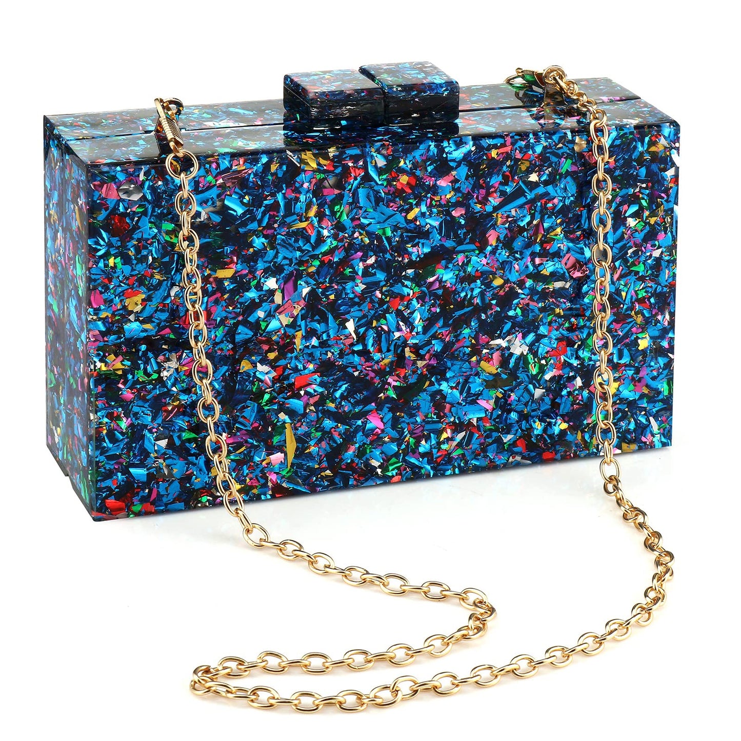 Multicolor Perspex Geometric Patterns Box Clutch