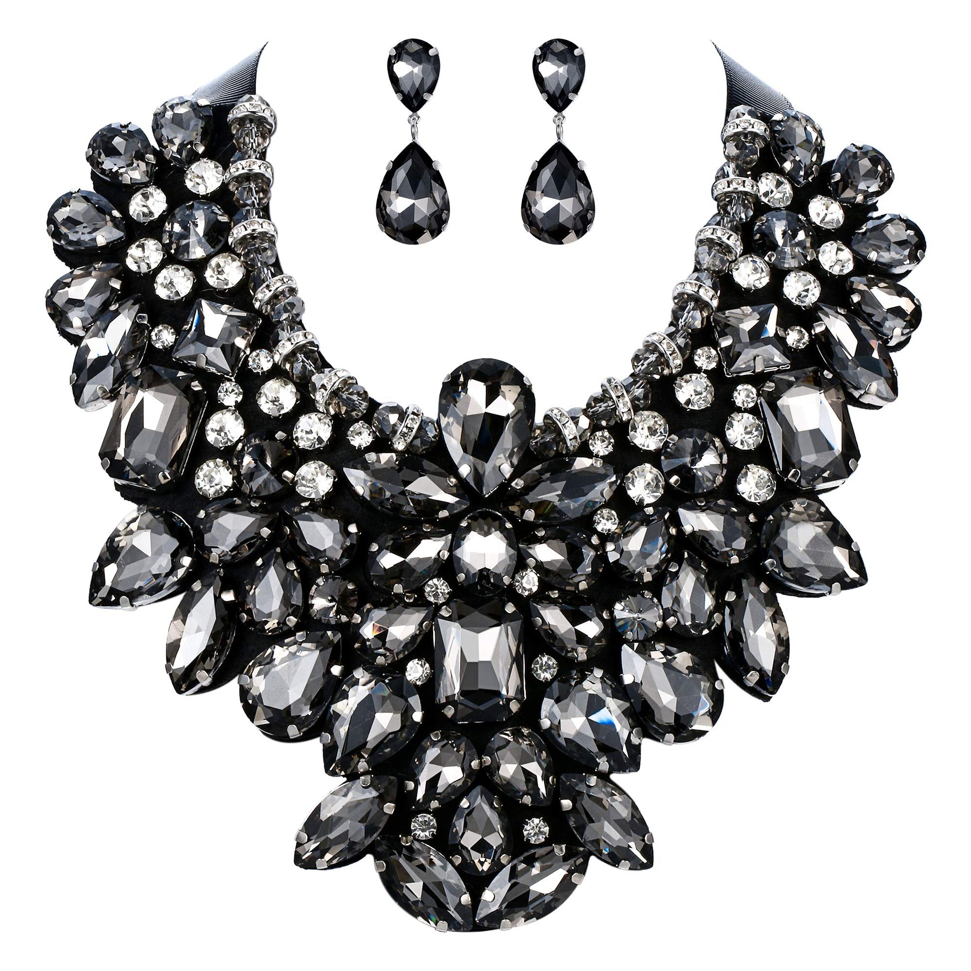 Flyonce Costume Jewelry for Women, 9 Colors Rhinestone Crystal Statement Necklace Earrings Set - A&S All things Glam Boutique