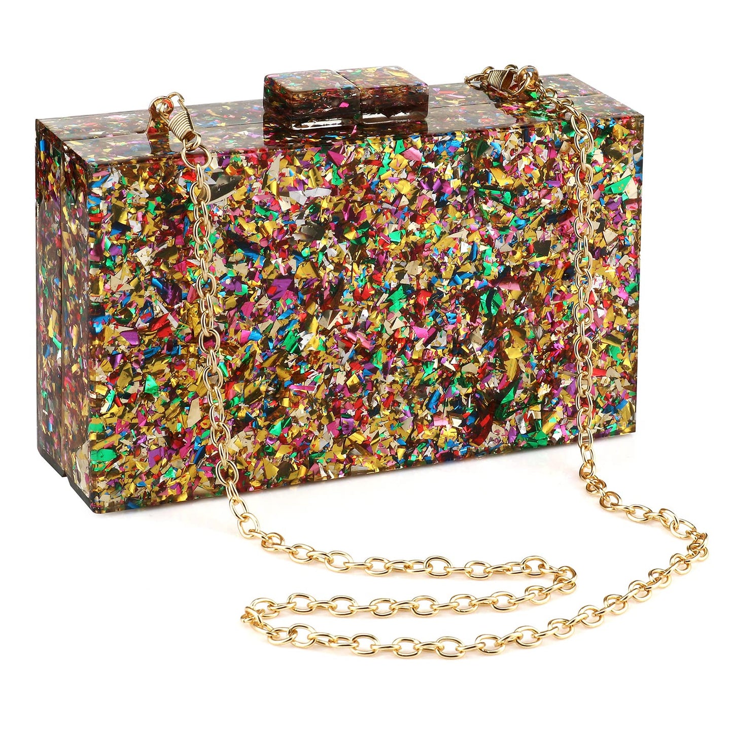 Multicolor Perspex Geometric Patterns Box Clutch
