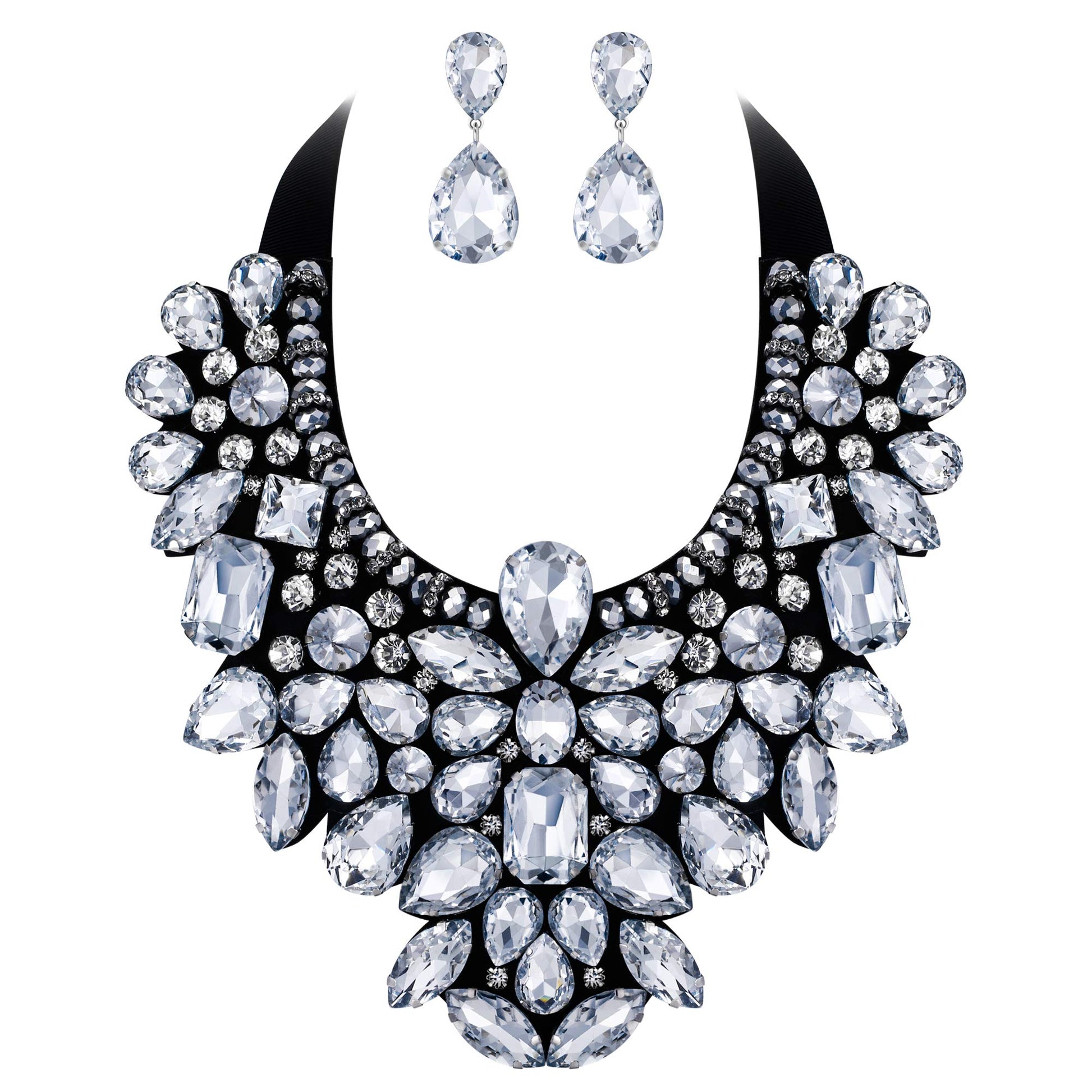 Flyonce Costume Jewelry for Women, 9 Colors Rhinestone Crystal Statement Necklace Earrings Set - A&S All things Glam Boutique
