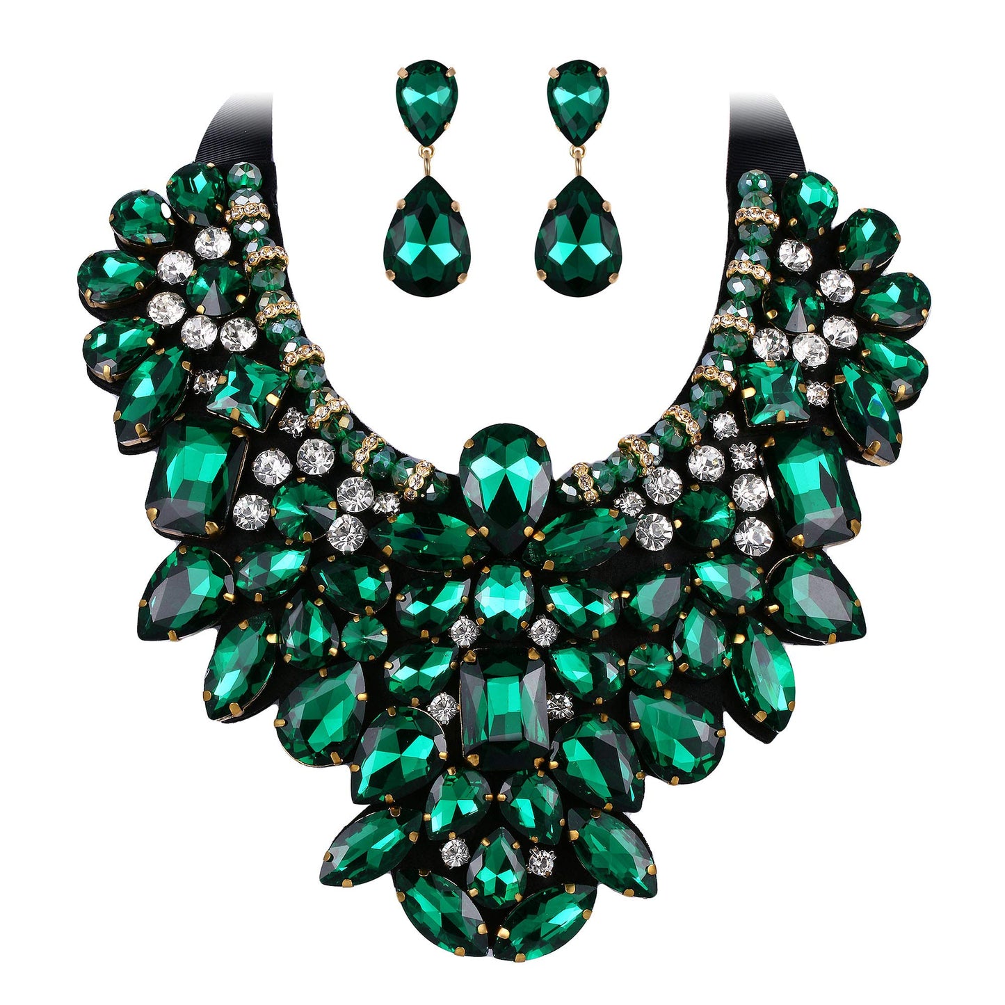 Flyonce Costume Jewelry for Women, 9 Colors Rhinestone Crystal Statement Necklace Earrings Set - A&S All things Glam Boutique