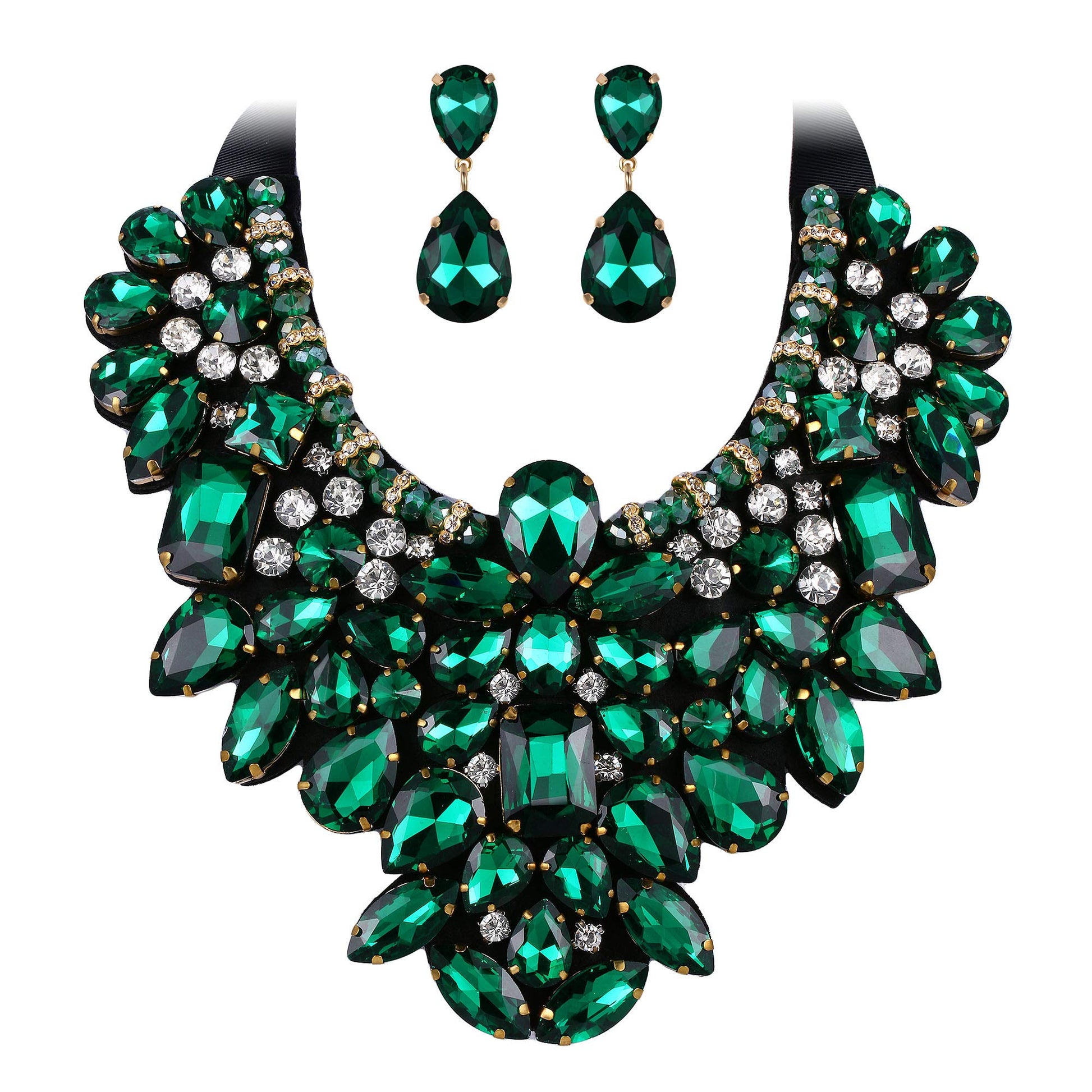 Flyonce Costume Jewelry for Women, 9 Colors Rhinestone Crystal Statement Necklace Earrings Set - A&S All things Glam Boutique