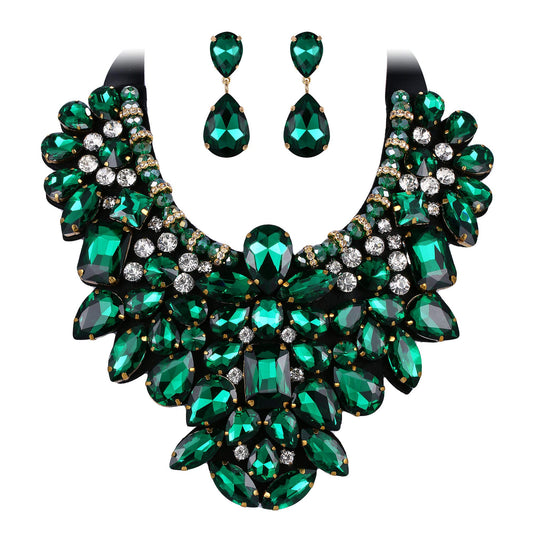 Flyonce Costume Jewelry for Women, 9 Colors Rhinestone Crystal Statement Necklace Earrings Set - A&S All things Glam Boutique